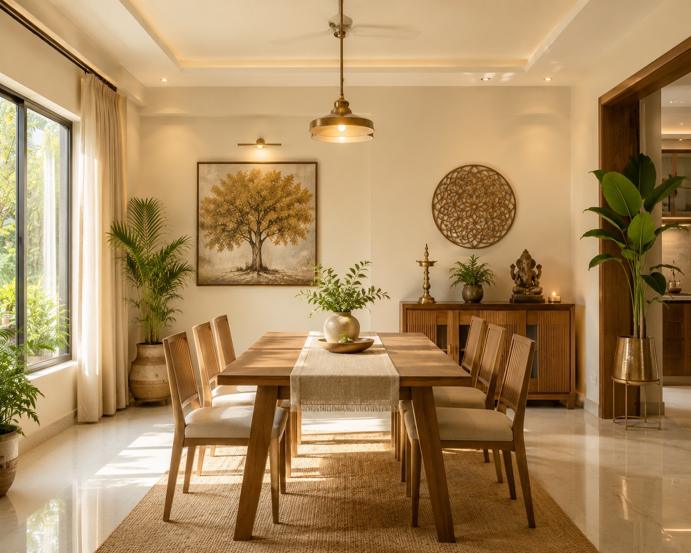 Dining room styled with warm wall art