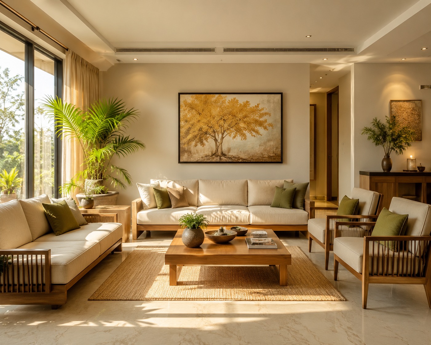 Living room styled with a statement canvas painting