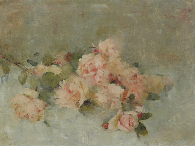 Classic oil painting of pink roses