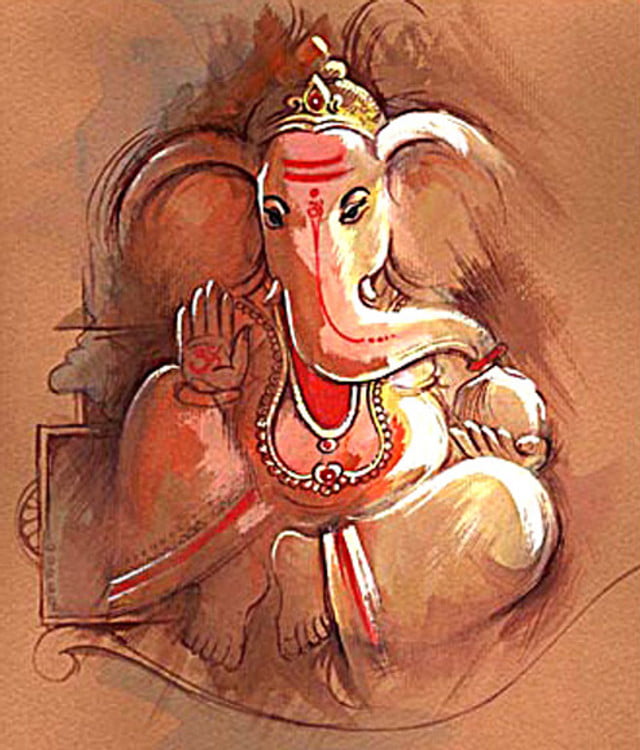 Image: Ganesha Canvas Painting in Brown