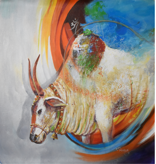 Nandi Canvas Painting - Happiness, Joy & Divine Satisfaction | Handmade Acrylic Wall Art for Home