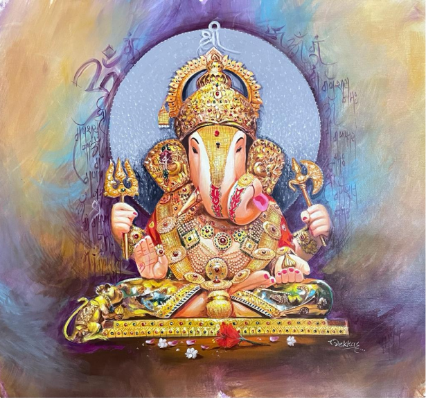 Dagdusheth Ganapati Canvas Painting – Shrimant Dagdusheth Ganapati of Pune | Handmade Acrylic Wall Art