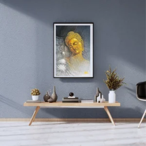 Buddha canvas painting with golden meditative spiritual artwork on canvas