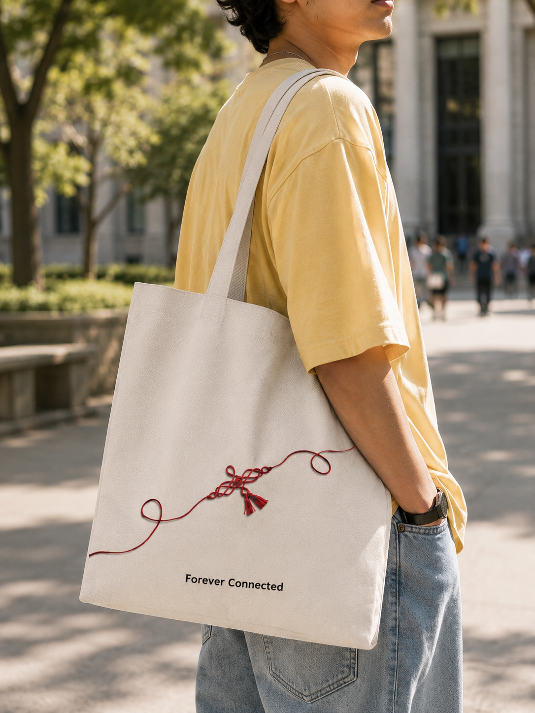Forever connected | Handmade Cotton Tote Bag