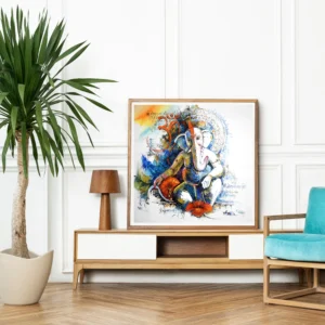 Handmade Abstract Lord Ganesha Canvas Painting with Om Symbol Modern Spiritual Wall Art