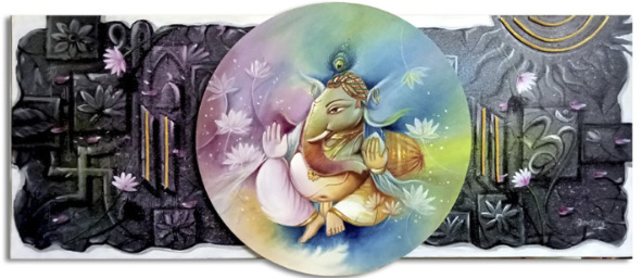 Modern Abstract Ganesha Canvas Painting | Handmade Wall Art