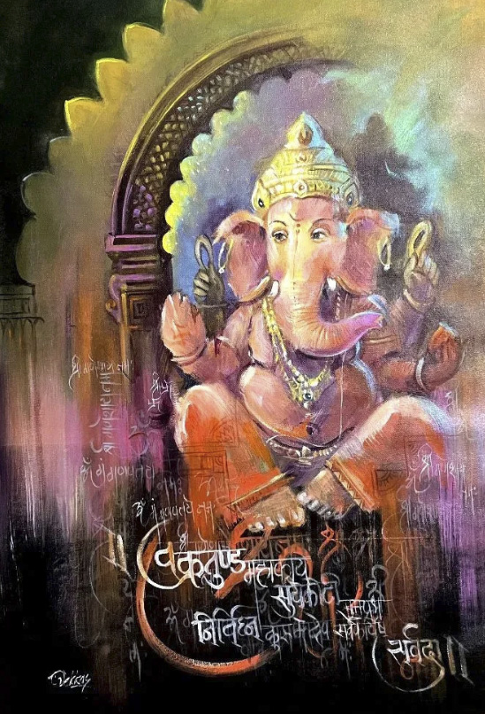 Handmade Lord Ganesha Canvas Painting | Modern Spiritual Wall Art