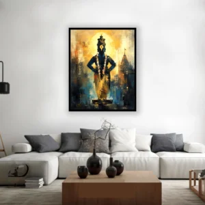 Handmade Lord Vitthal Canvas Painting featuring contemporary Vithoba artwork with a golden halo and temple background