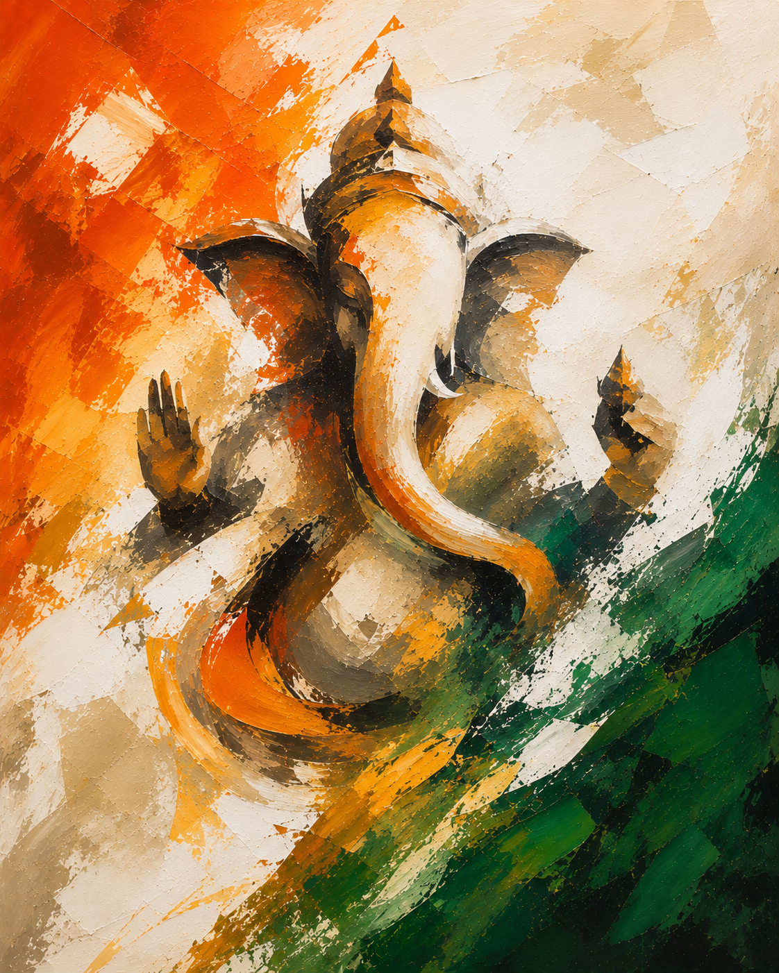 Abstract Ganesha Tricolor Canvas Painting | Aratce Studio