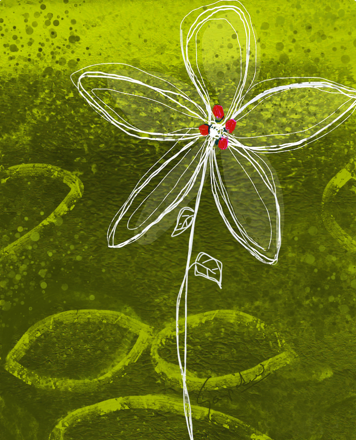 Abstract Green Flower Painting, Modern Botanical Wall Art