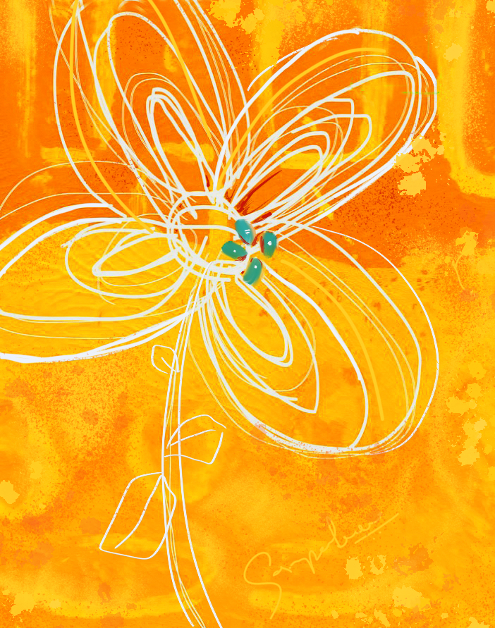 Orange Abstract Flower Canvas Painting